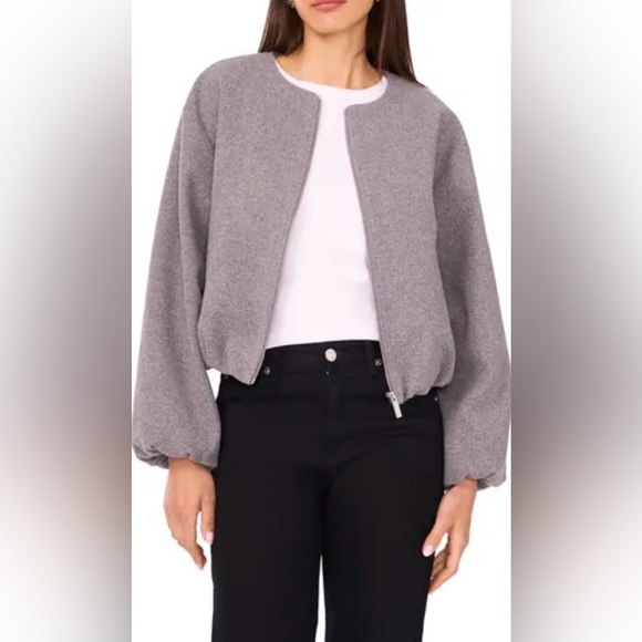 ZARA Gray Wool-Blend Bomber Jacket | Zip Front | Size L - Picture 4 of 6
